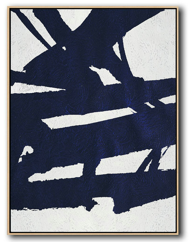 Large Abstract Painting On Canvas,Buy Hand Painted Navy Blue Abstract Painting Online,Oversized Art #H7V6